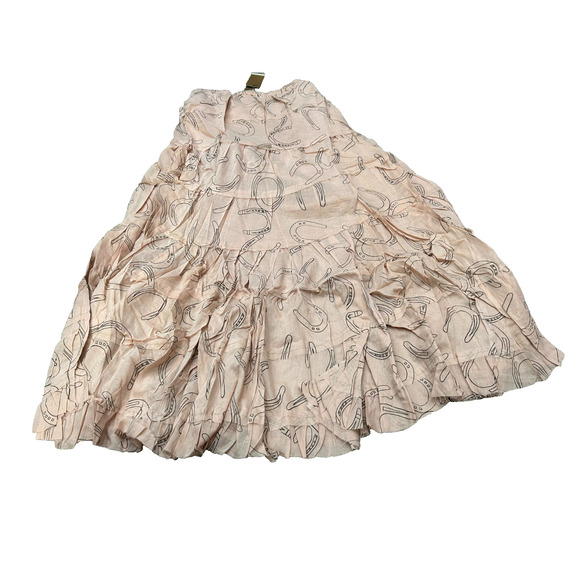 Raj Womens Pink Horse Shoe Print Elastic Waist Tiered Maxi Skirt One Size NWT - Picture 1 of 7